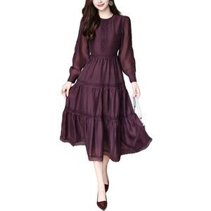 Burryco Womens Purple Solid Midi Dress, Purple
